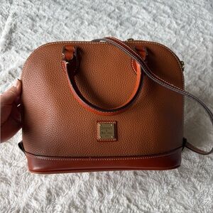 Dooney & Bourke Brown Pebbled Leather Satchel with Gold Accents